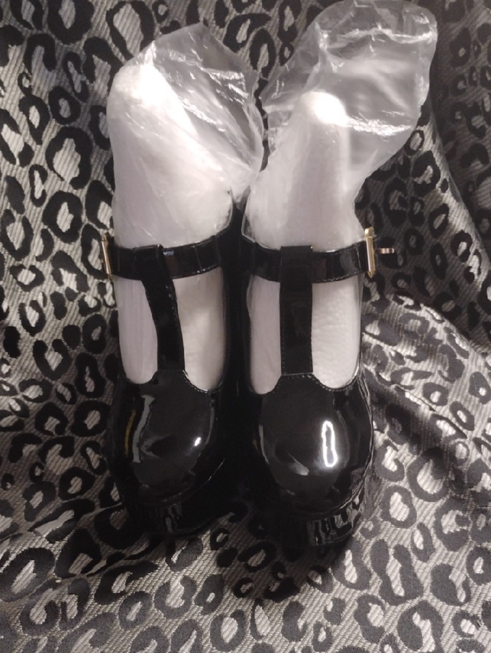 Black Patent T-Strap Heels - Women NWOB